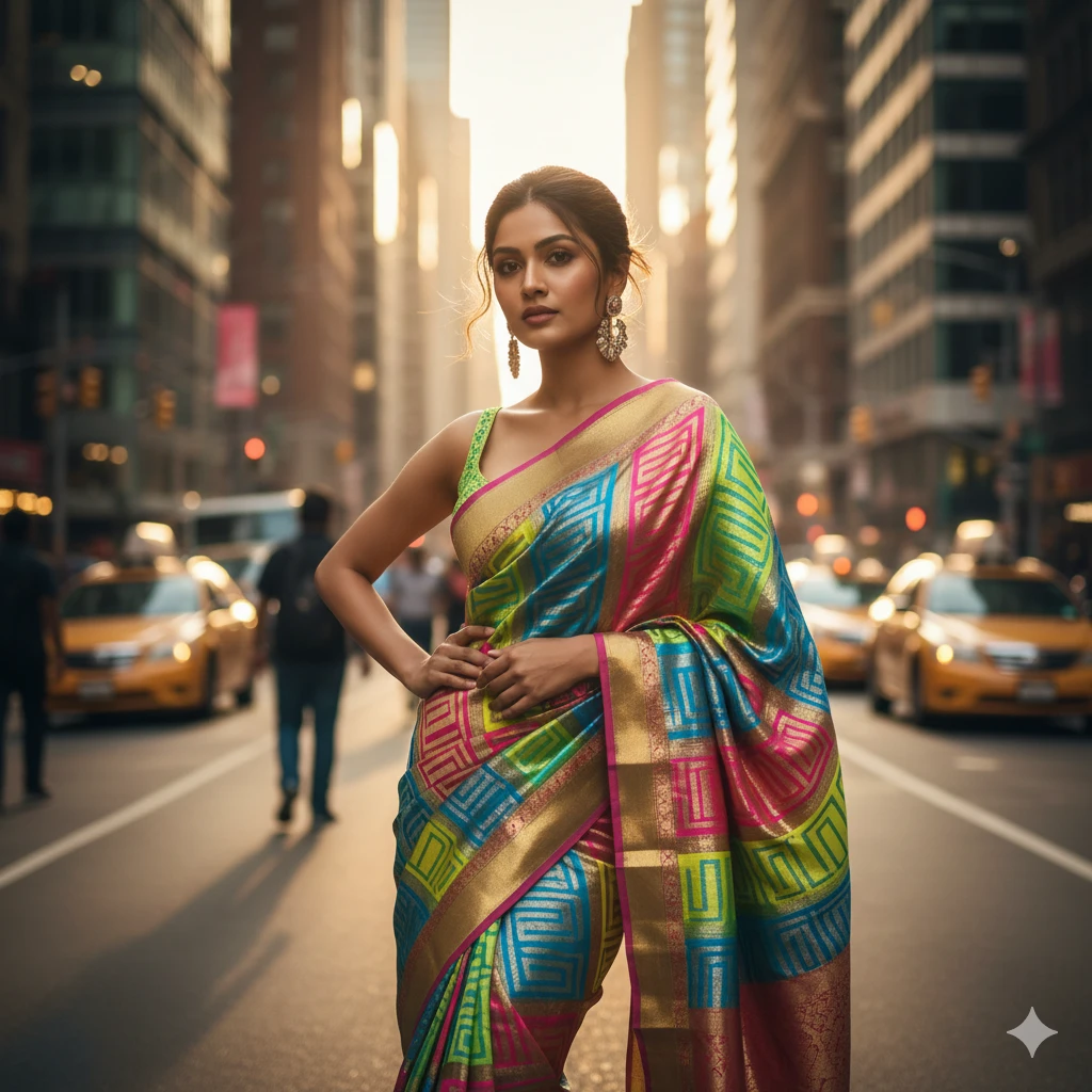 Gemini AI Photo Prompt Copy Paste Modern Saree Look – Beautiful Fusion Indian Portraits