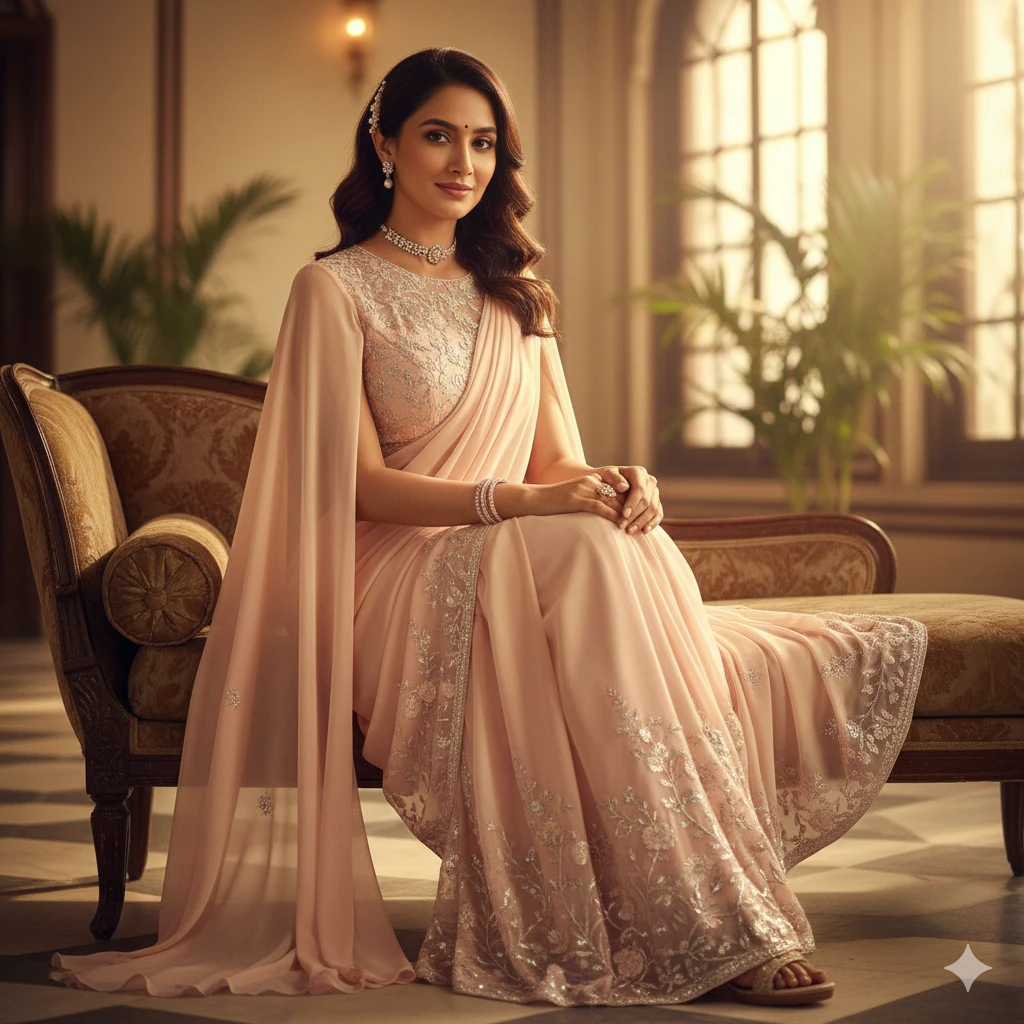Gemini AI Photo Prompt Copy Paste Modern Saree Look – Beautiful Fusion Indian Portraits